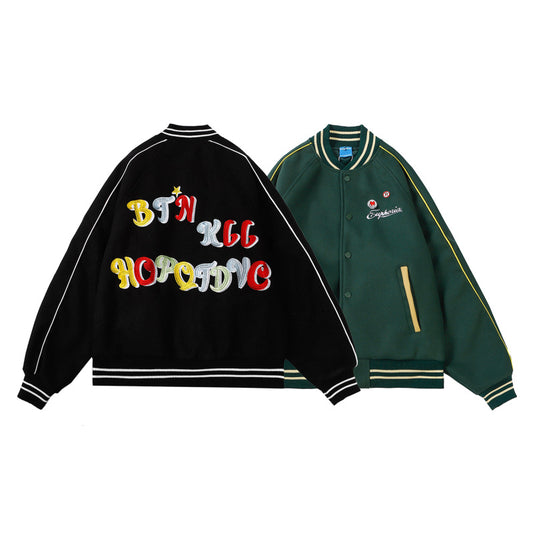 Street Letter Embroidered Baseball Jacket